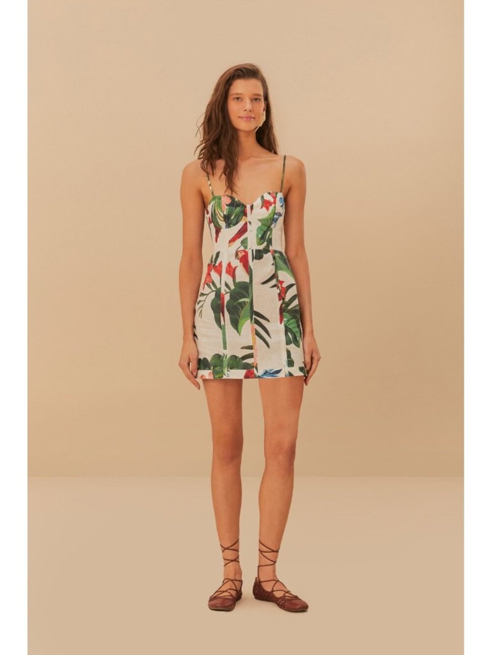 Farm Rio off-white Midnight Macaw Fiesta Linen Mini dress Small NWT